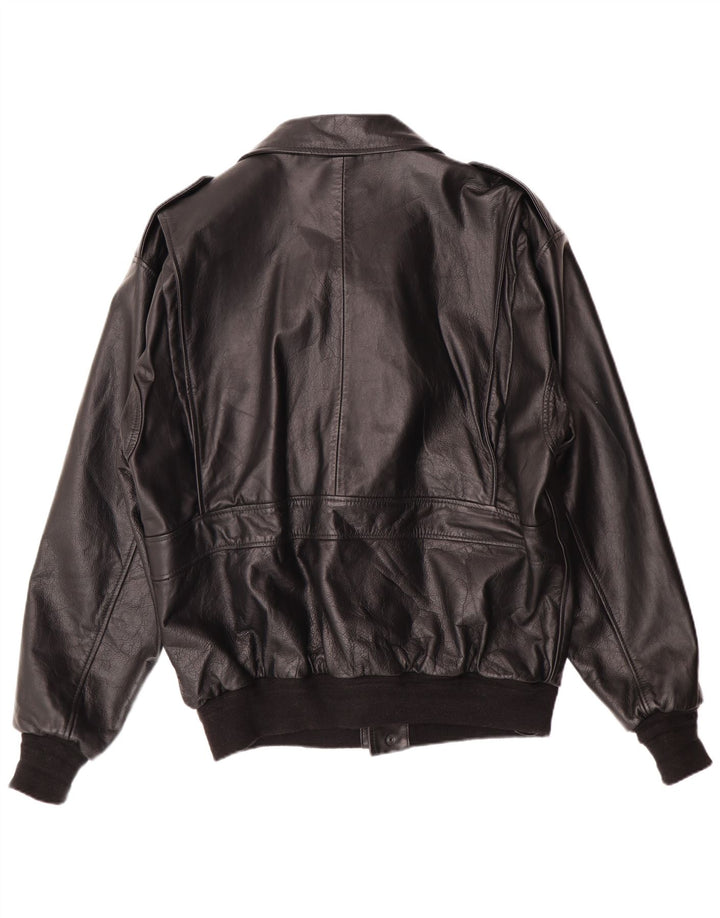 Jaqueta de couro bomber militar vintage masculina UK 42 XL preta