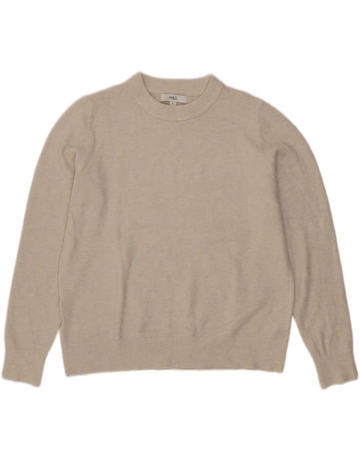 Suéter feminino Marks & Spencer com gola redonda Reino Unido 14 médio bege