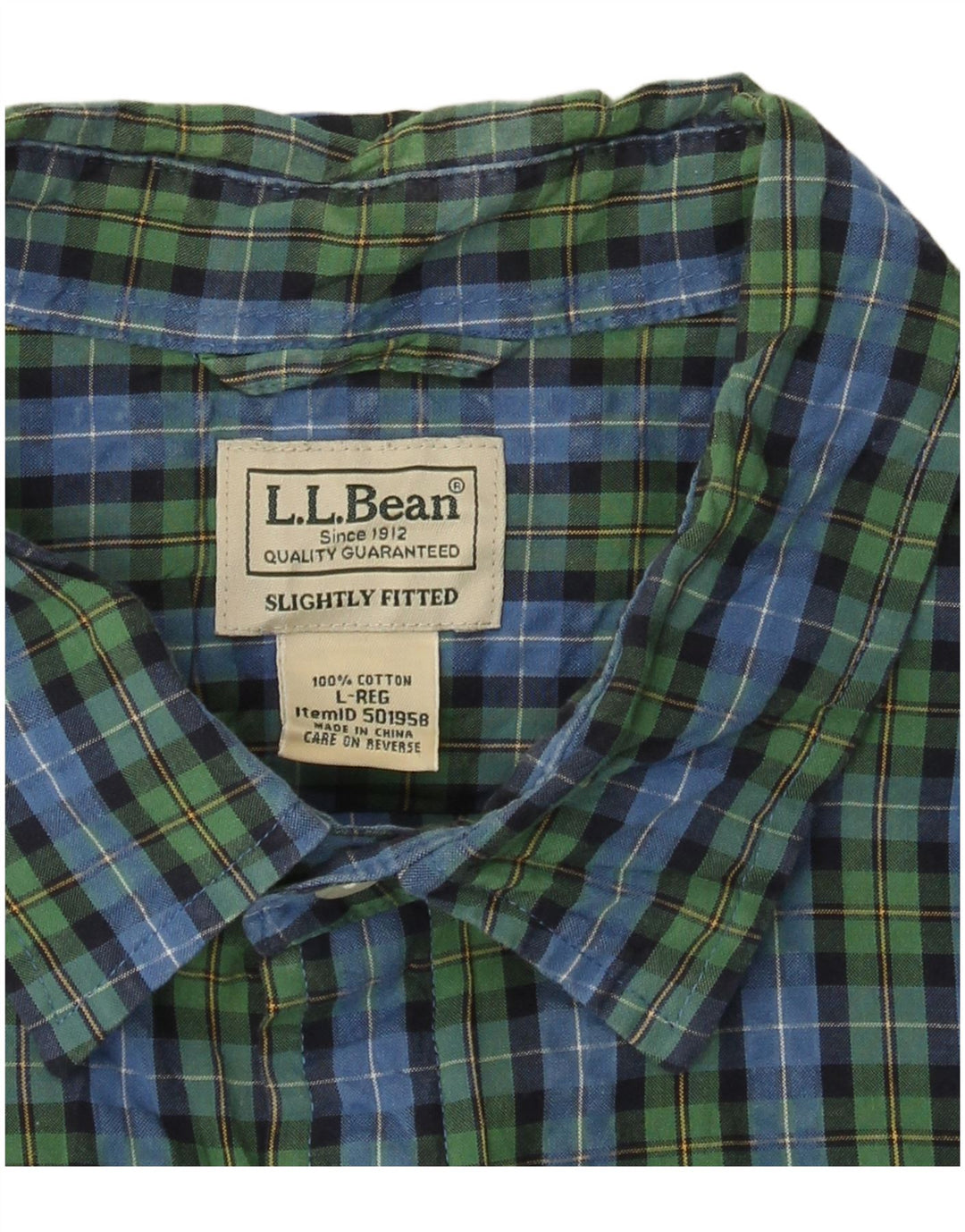 Camisa masculina de manga curta L.L.BEAN grande algodão xadrez verde