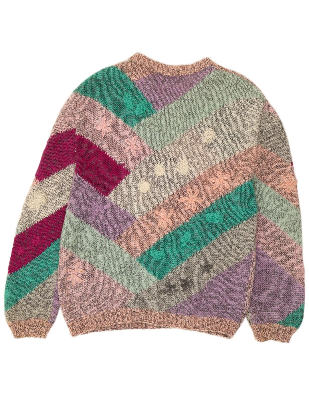 Suéter feminino VINTAGE com gola canoa UK 18 XL multicolorido floral