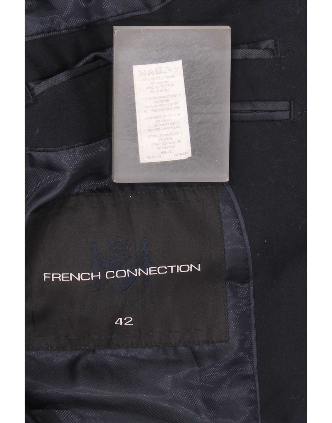 Jaqueta blazer masculina com 2 botões da French Connection UK 42 XL azul marinho poliéster