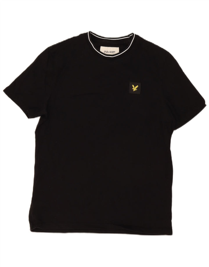 Lyle & Scott Camiseta masculina de ajuste relaxado, top pequeno de algodão preto