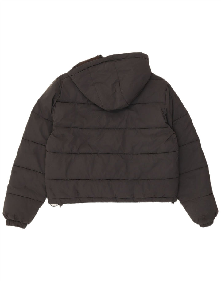 Jaqueta feminina Ellesse com capuz grande e acolchoada Reino Unido 8 pequena preta de nylon