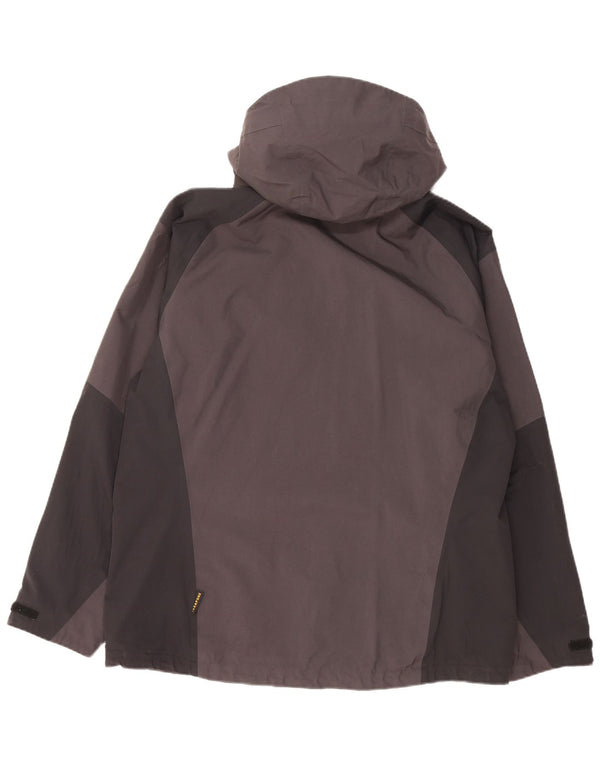 Jaqueta de chuva masculina com capuz Jack Wolfskin Reino Unido 40/42 grande bloco colorido cinza