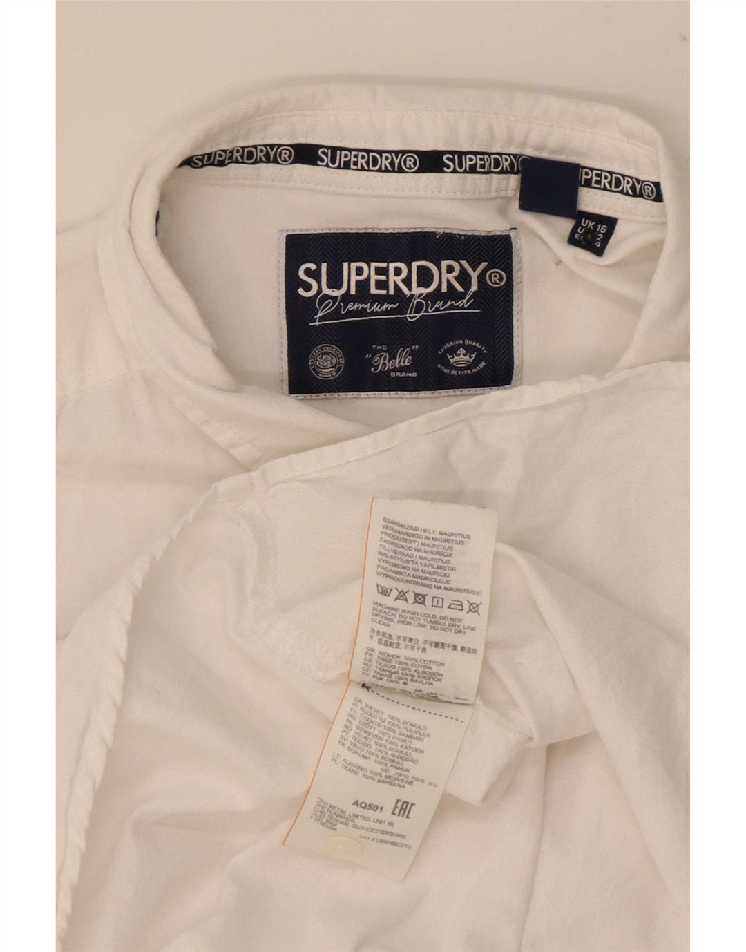Camisa feminina Superdry UK 16 grande algodão branco