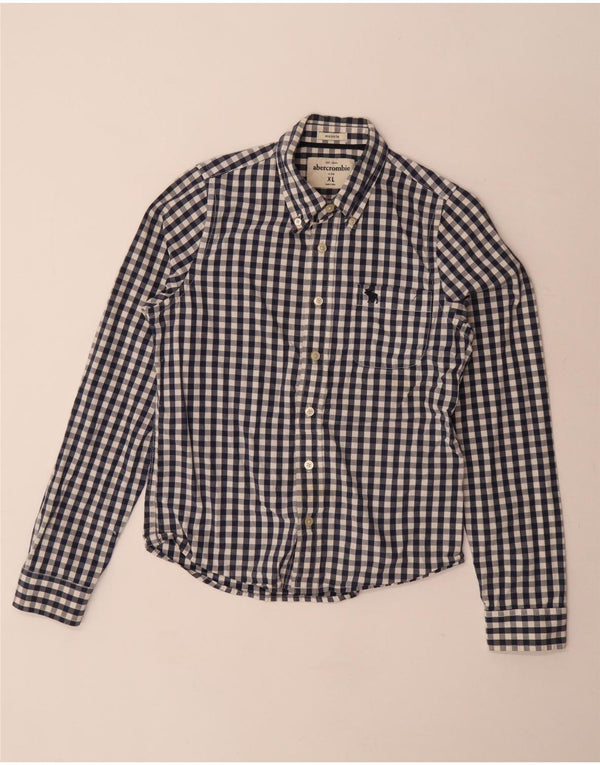 Camisa masculina ABERCROMBIE & FITCH 12-13 anos XL azul algodão guingão