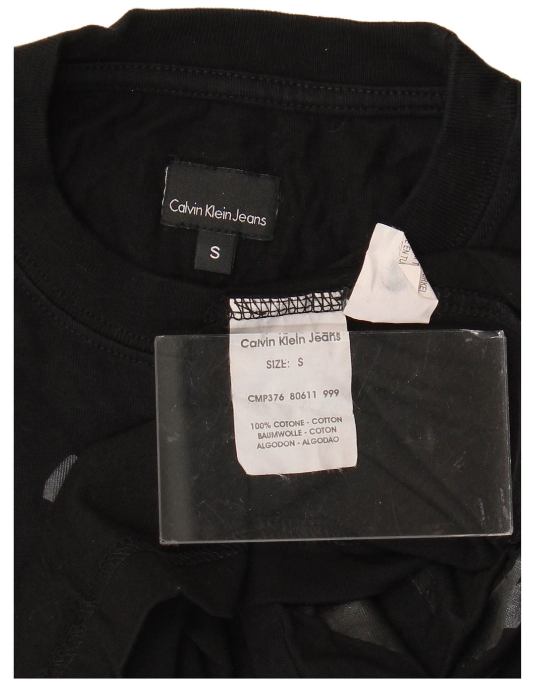 CALVIN KLEIN JEANS Top gráfico masculino manga comprida pequeno algodão preto