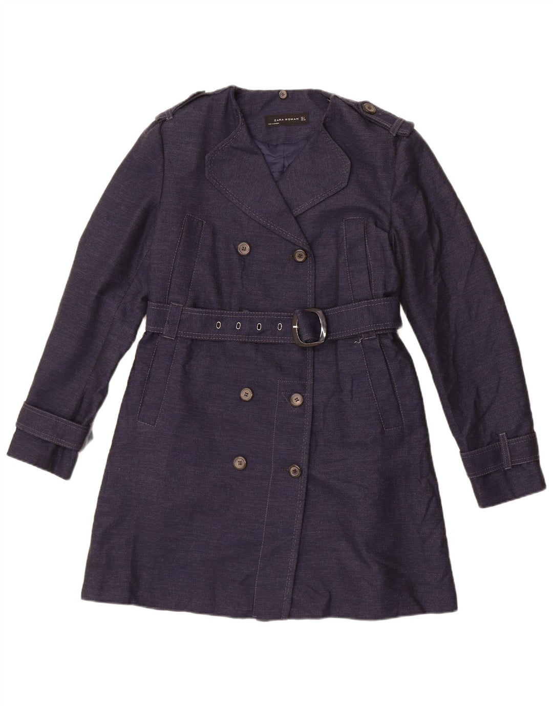 Zara Womens Trench Coat UK 14 Grande Algodão Azul Marinho