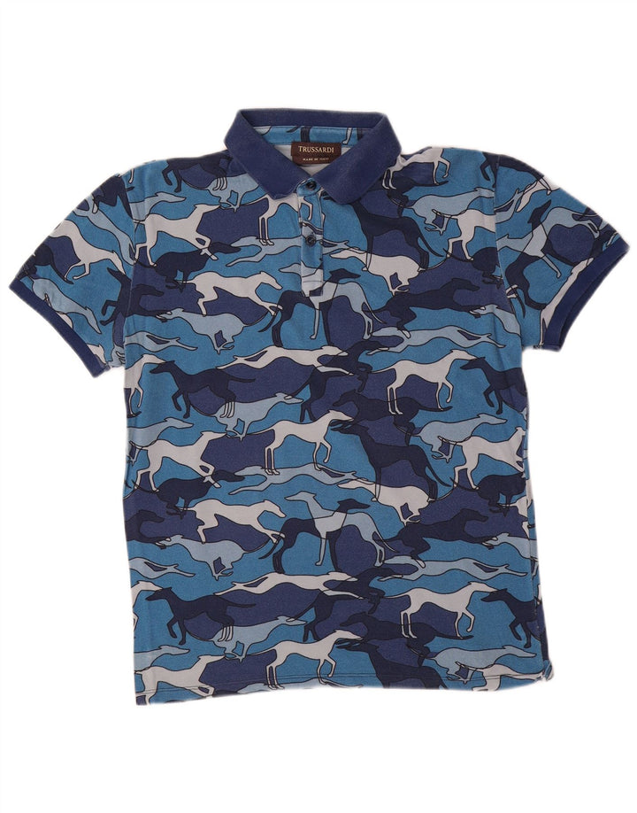 Camisa polo masculina TRUSSARDI azul médio com estampa animal