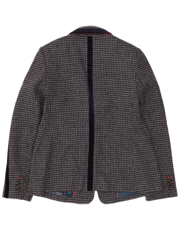 Jaqueta blazer feminina BODEN com 1 botão Reino Unido 14 grande lã houndstooth azul marinho