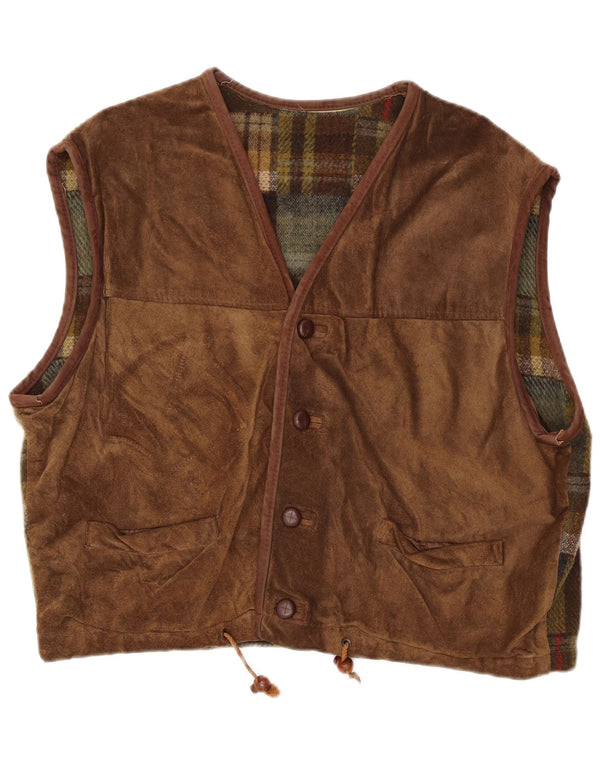 Colete de camurça masculino vintage grande couro marrom patchwork