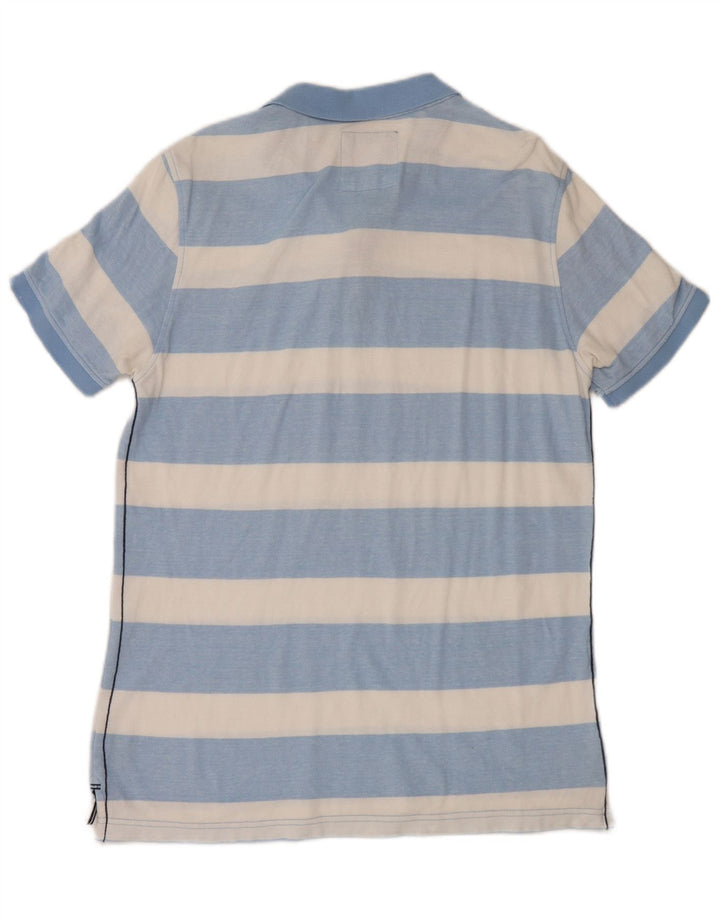 Camisa polo masculina Crew Clothing algodão listrado azul médio