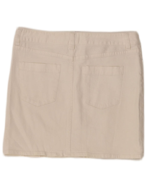 Saia jeans feminina J. Crew EUA 6 médio W32 algodão branco