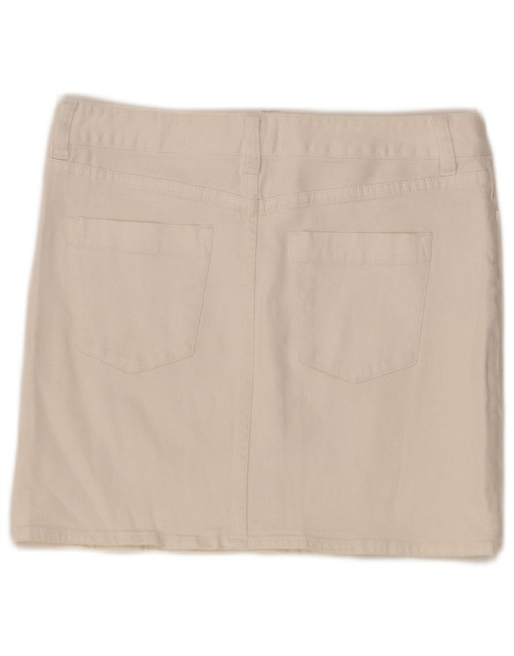 Saia jeans feminina J. Crew EUA 6 médio W32 algodão branco