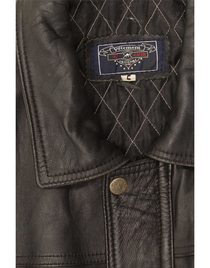 Casaco de couro masculino vintage UK 40 grande preto