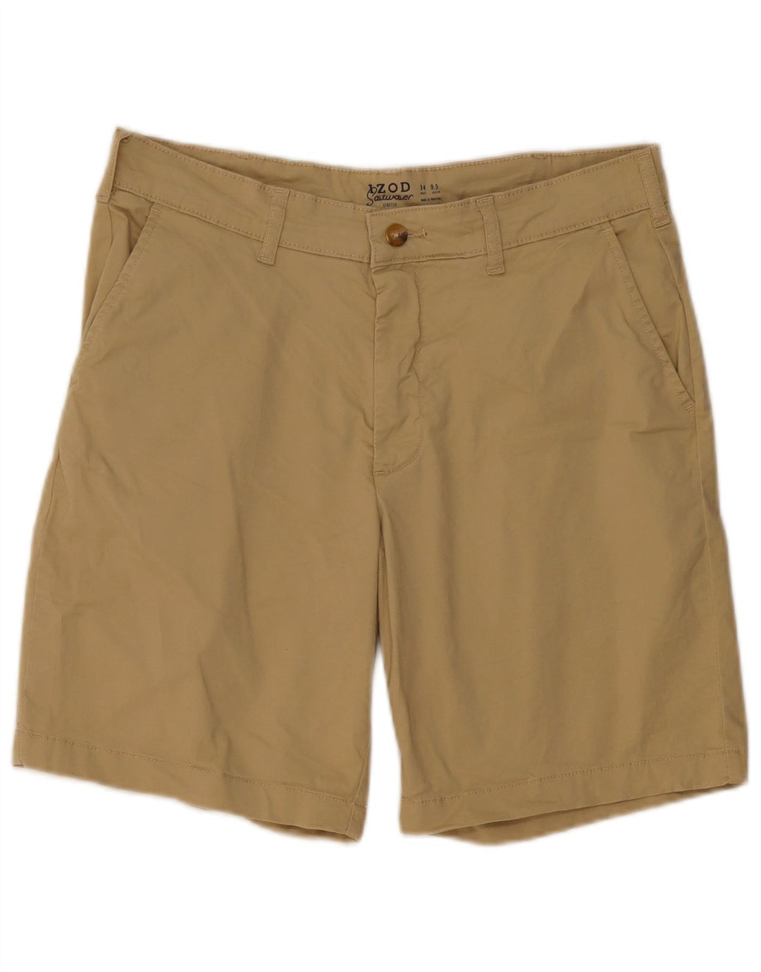 IZOD Mens Stretch Chino Shorts W34 Grande Algodão Bege