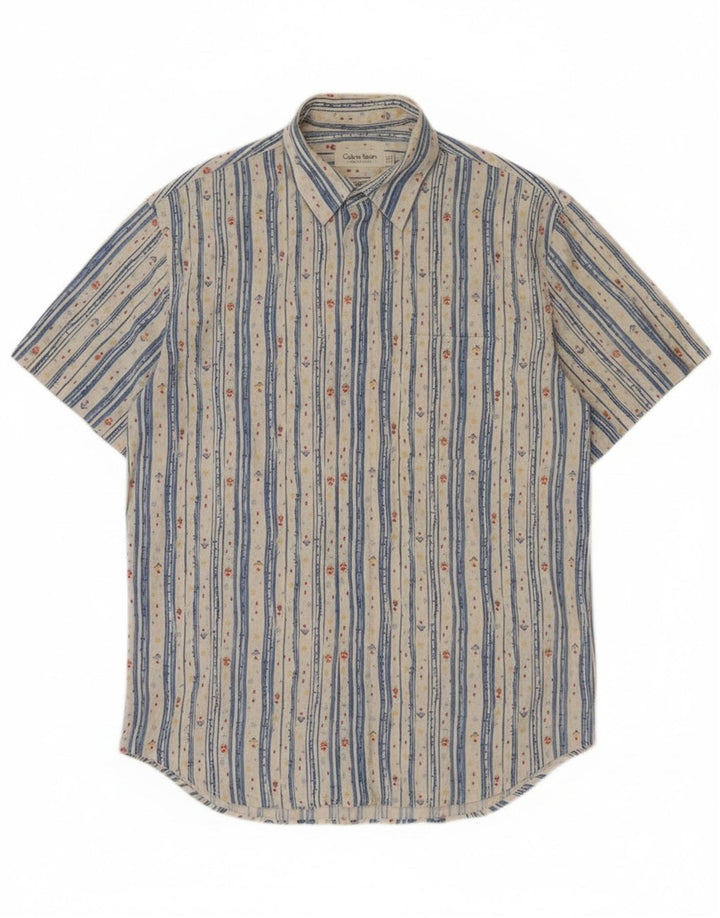 Camisa masculina de manga curta Calvin Klein de algodão listrado branco médio