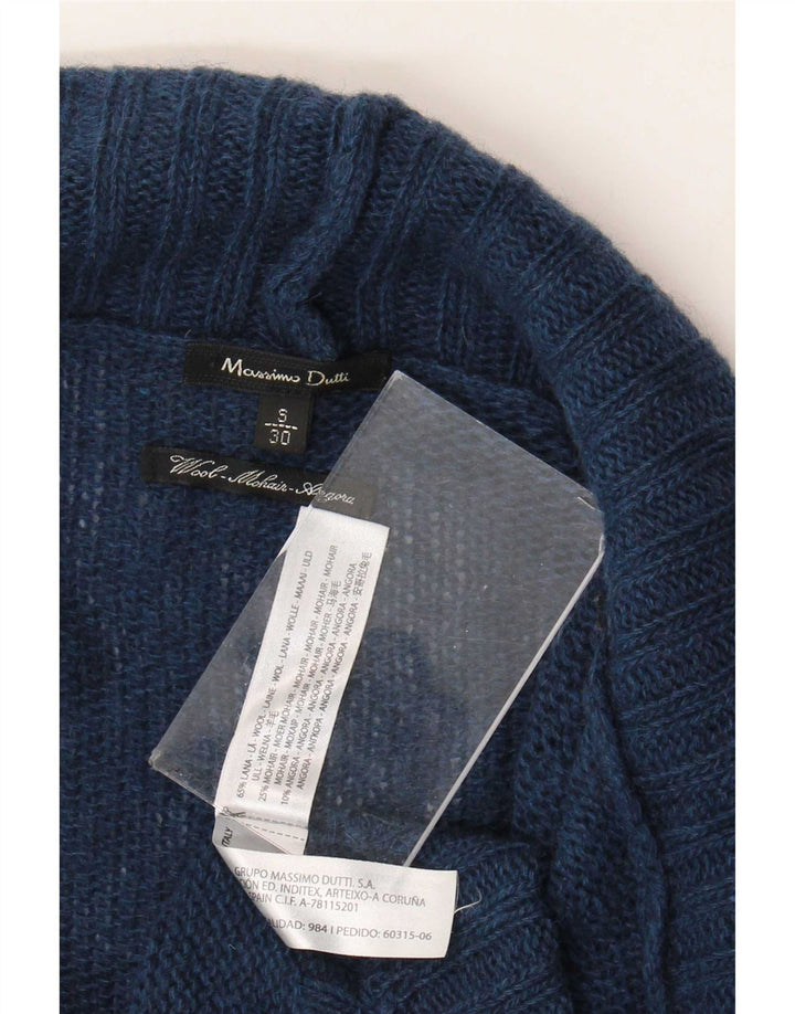 Suéter feminino Massimo Dutti com gola redonda e lã azul marinho pequeno Reino Unido 10