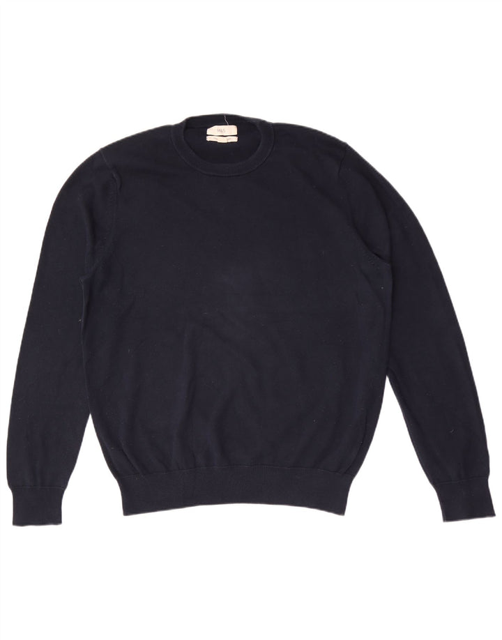 Suéter masculino Marks & Spencer com gola redonda, grande algodão azul marinho