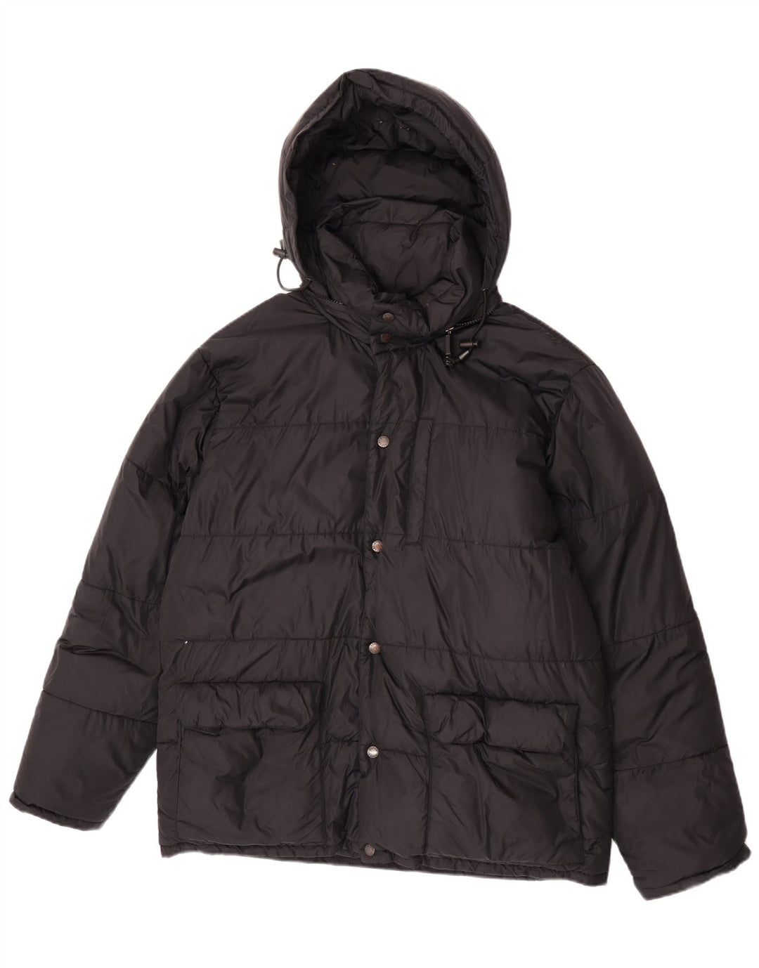 Jaqueta masculina acolchoada com capuz Alberto Aspesi Reino Unido 38 nylon preto médio