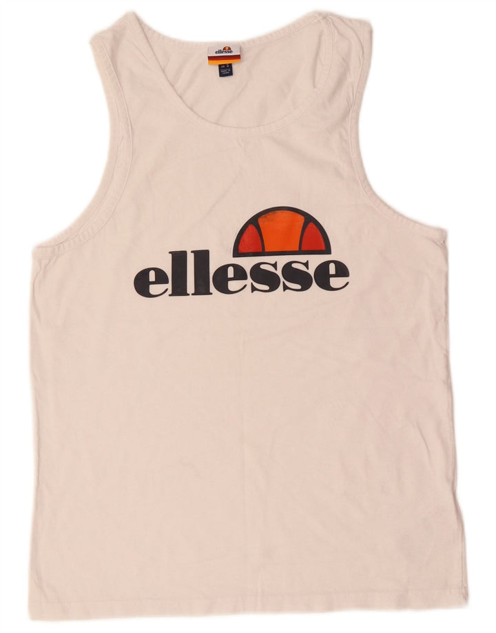 Ellesse Mens Graphic Vest Top Pequeno Algodão Branco