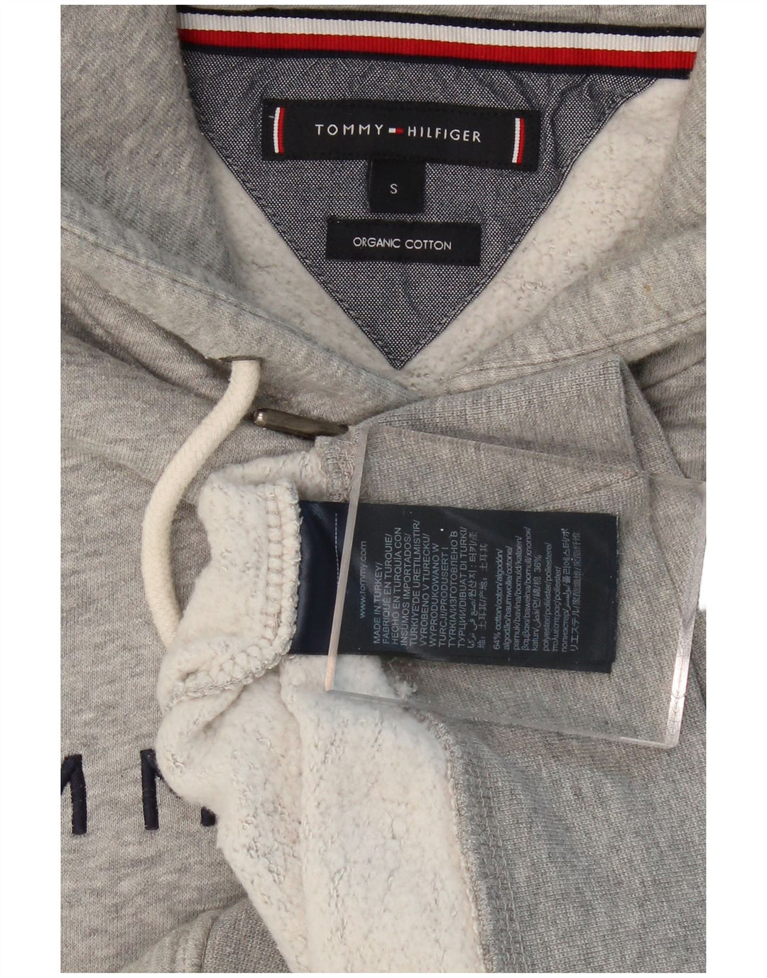 Suéter com capuz gráfico masculino TOMMY HILFIGER pequeno algodão cinza
