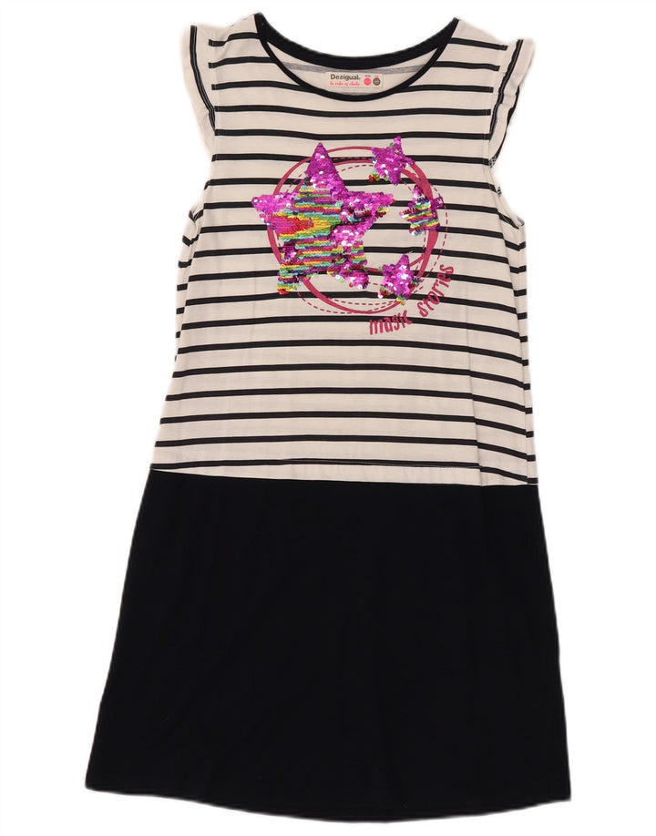 Desigual Vestido Básico Gráfico Menina 13-14 Anos Listrado Branco Algodão