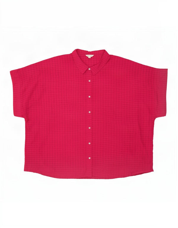 Camisa feminina Monsoon de manga curta grande tamanho UK 20 2XL rosa xadrez viscose