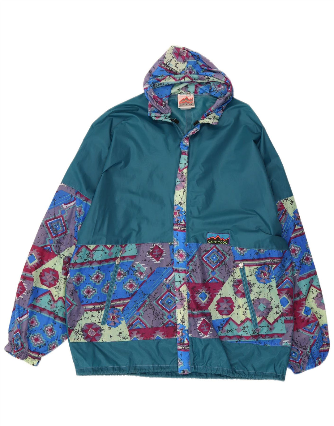 Jaqueta de chuva masculina abstrata com capuz Capt. Cook UK 38 azul médio