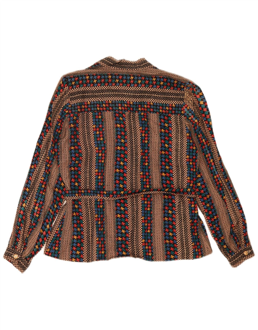 Blusa feminina vintage de manga comprida UK 14 listrada marrom médio