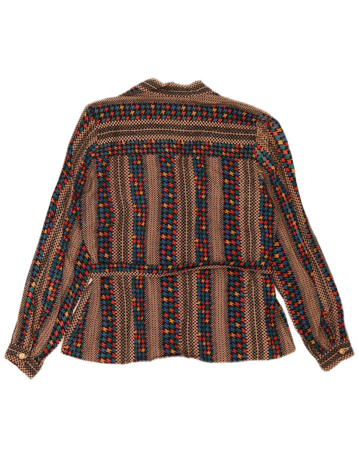 Blusa feminina vintage de manga comprida UK 14 listrada marrom médio