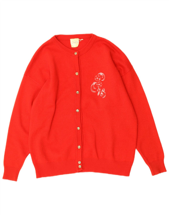 Suéter cardigã feminino VINTAGE EU 40 lã vermelha média