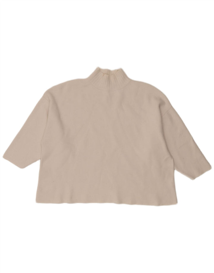 Suéter feminino Zara com gola alta e gola tartaruga, tamanho grande, Reino Unido 14, médio, branco