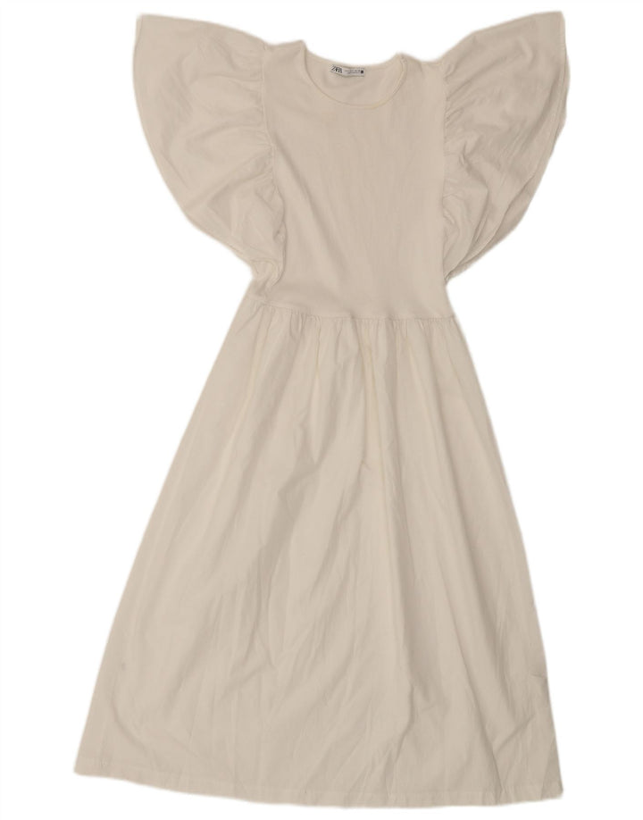 Vestido feminino Zara Batwing A-Line UK 8 pequeno poliéster branco