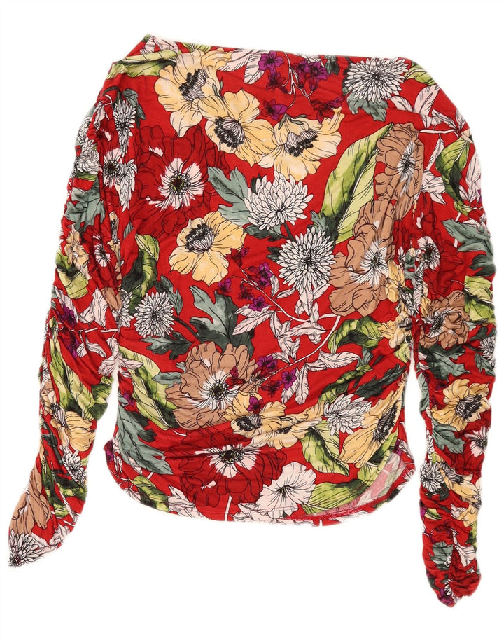 Blusa feminina grande de manga comprida Guess Reino Unido 8 pequena rayon floral vermelho