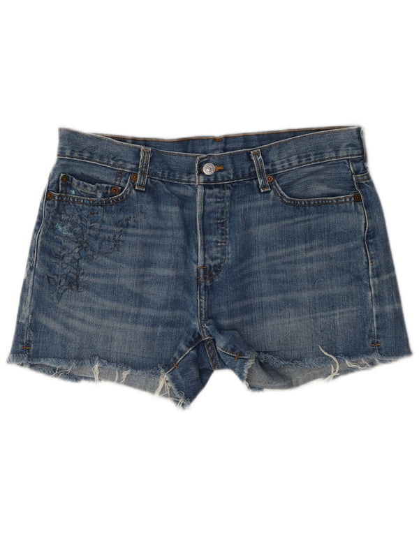 Shorts jeans feminino Levi's 501 gráfico W30 algodão floral azul médio