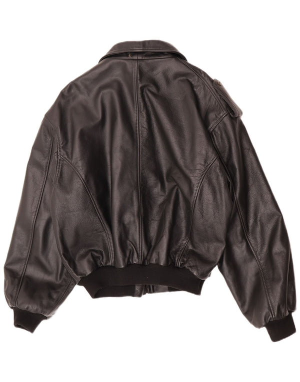 Jaqueta militar masculina vintage de couro sintético IT 48/50 preta média