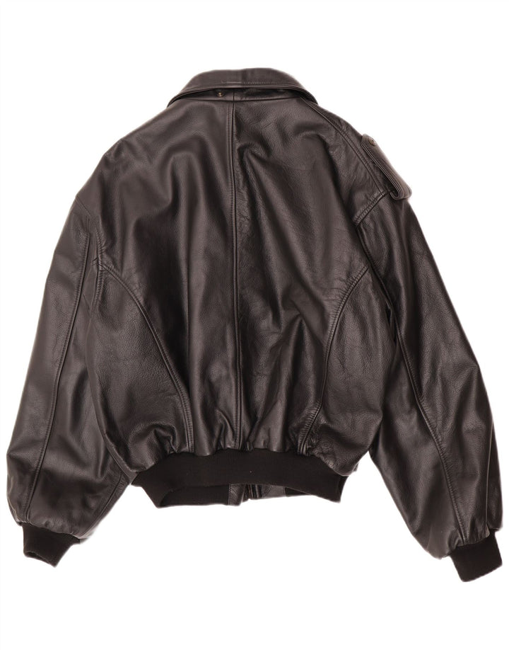 Jaqueta militar masculina vintage de couro sintético IT 48/50 preta média