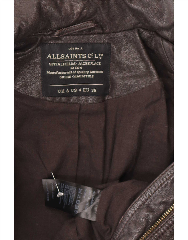 Jaqueta feminina All Saints Biker UK 8 pequena couro marrom