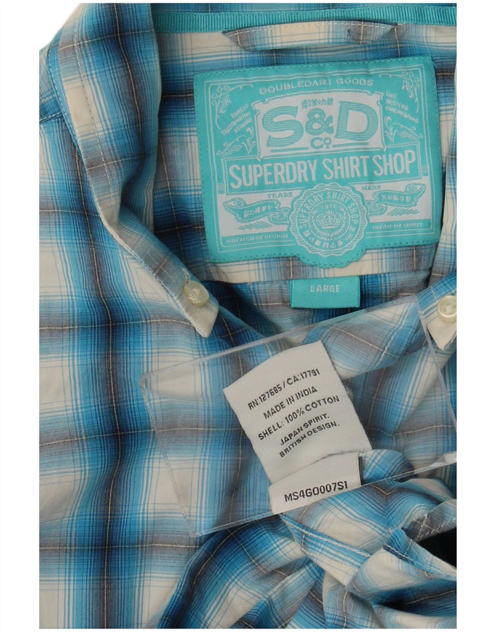 Camisa masculina Superdry grande algodão xadrez azul
