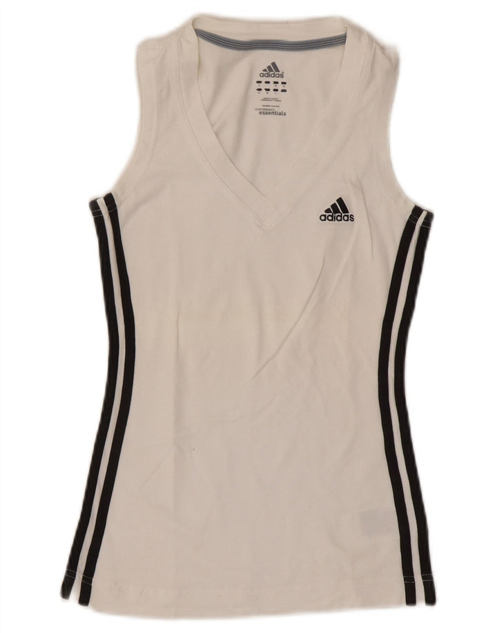 Adidas Womens Vest Top UK 8 Pequeno Algodão Branco