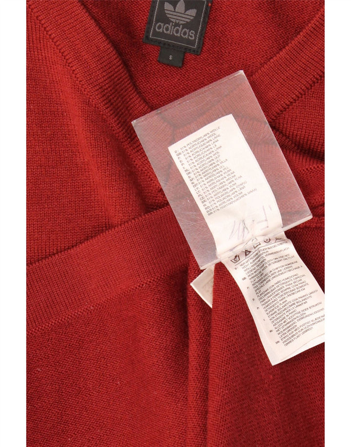 ADIDAS Mens Suéter Jumper Com Decote Em V Pequeno Lã Borgonha