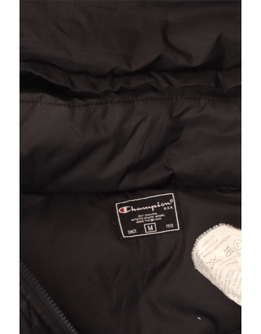 Jaqueta masculina acolchoada com capuz Champion UK 38 médio preto nylon