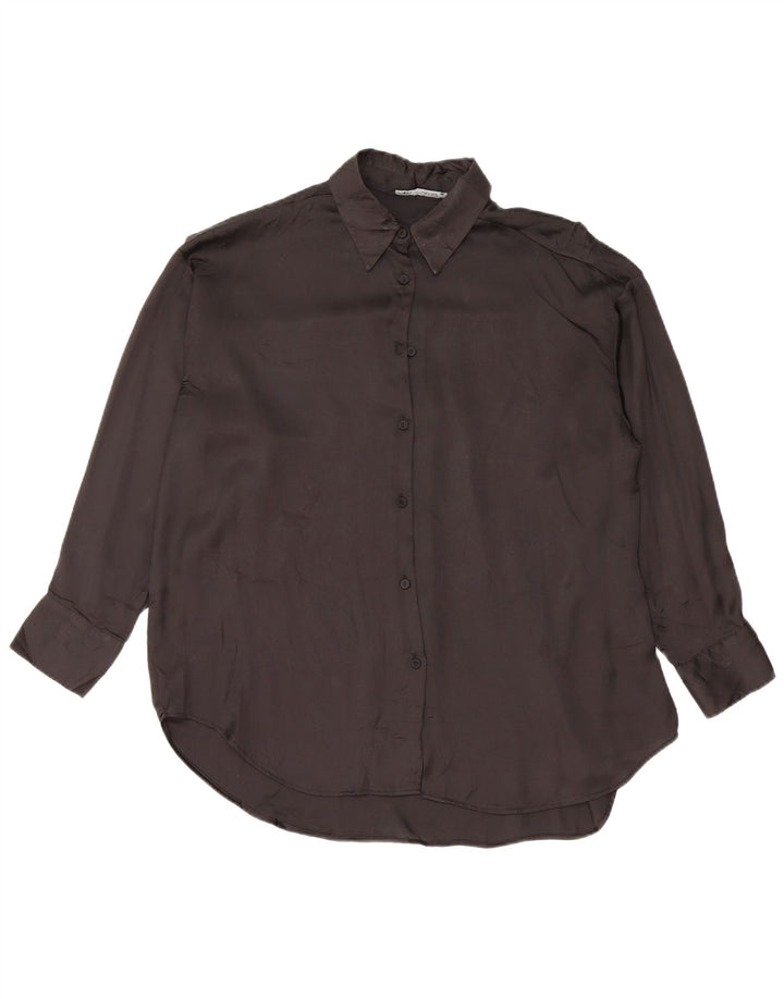 Zara Blusa feminina oversized UK 10 pequena preta poliéster