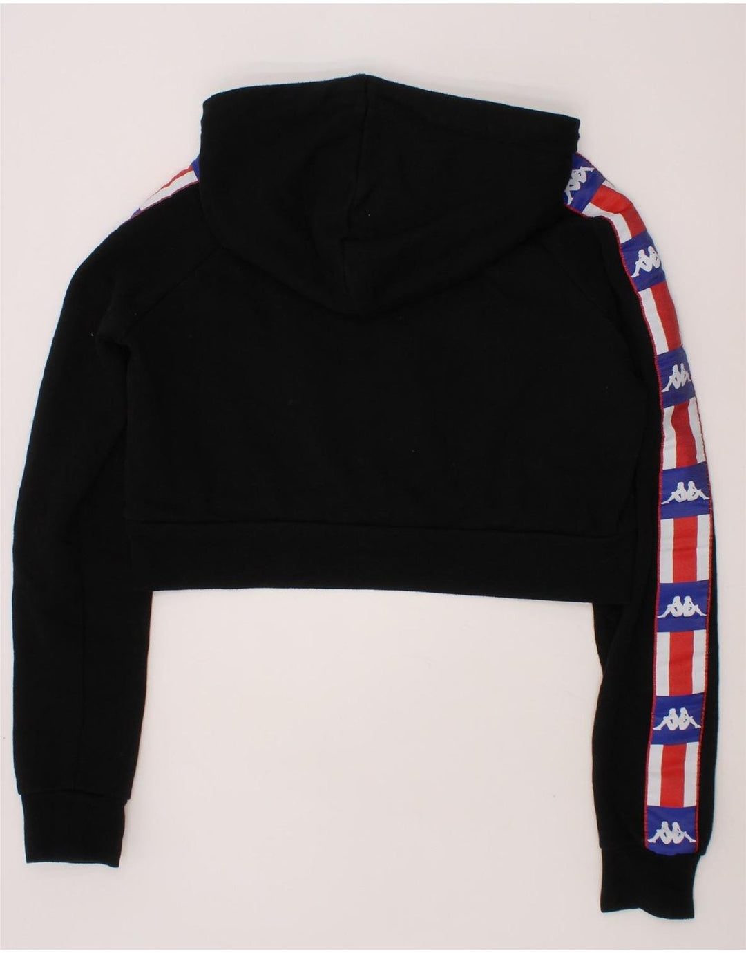 KAPPA Womens Graphic Crop Hoodie Jumper UK 6 XS Black Vintage Kappa and Second-Hand Kappa from Messina Hembry 