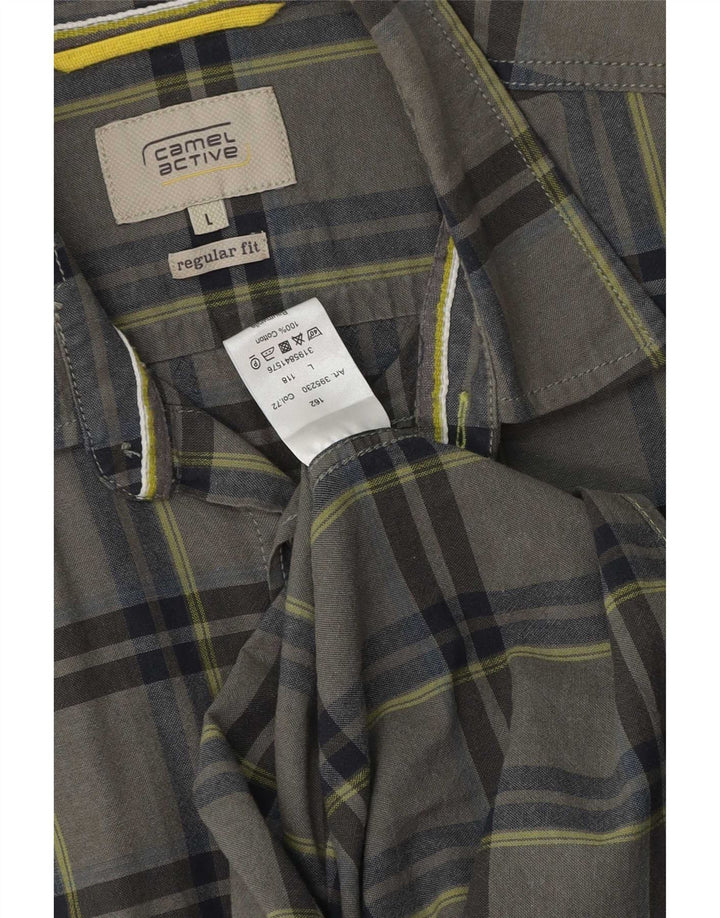 Camisa masculina Camel Active Regular Fit grande algodão xadrez cinza