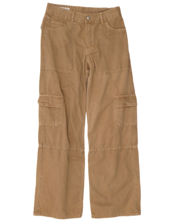 Zara Womens Loose Fit Cargo Trousers EU 36 XS W26 L30 Beige Cotton