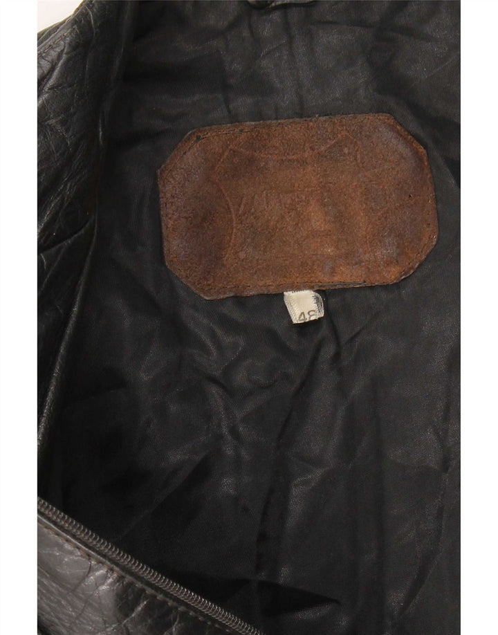Jaqueta de couro feminina vintage IT 48 XL preta