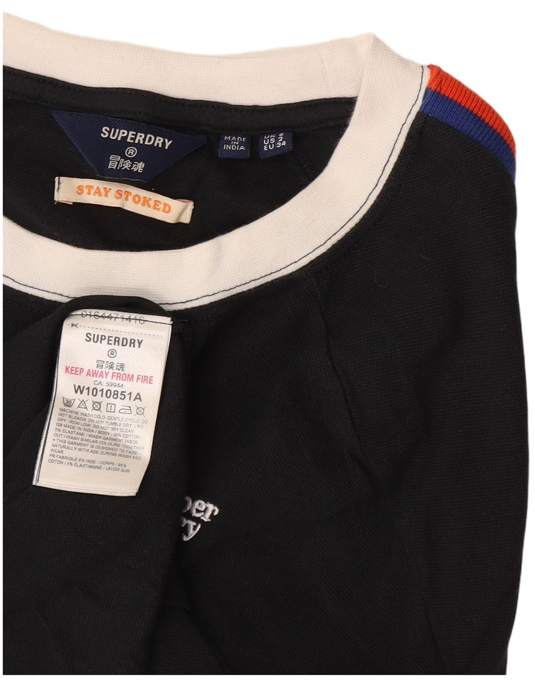 Camiseta feminina Superdry de ajuste solto Top UK 6 XS azul marinho algodão