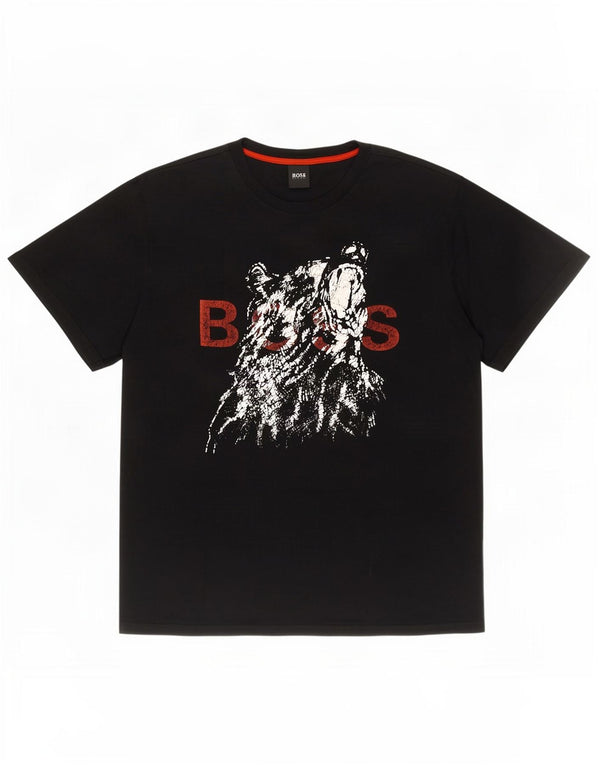 Camiseta gráfica masculina Hugo Boss Top 2XL algodão preto